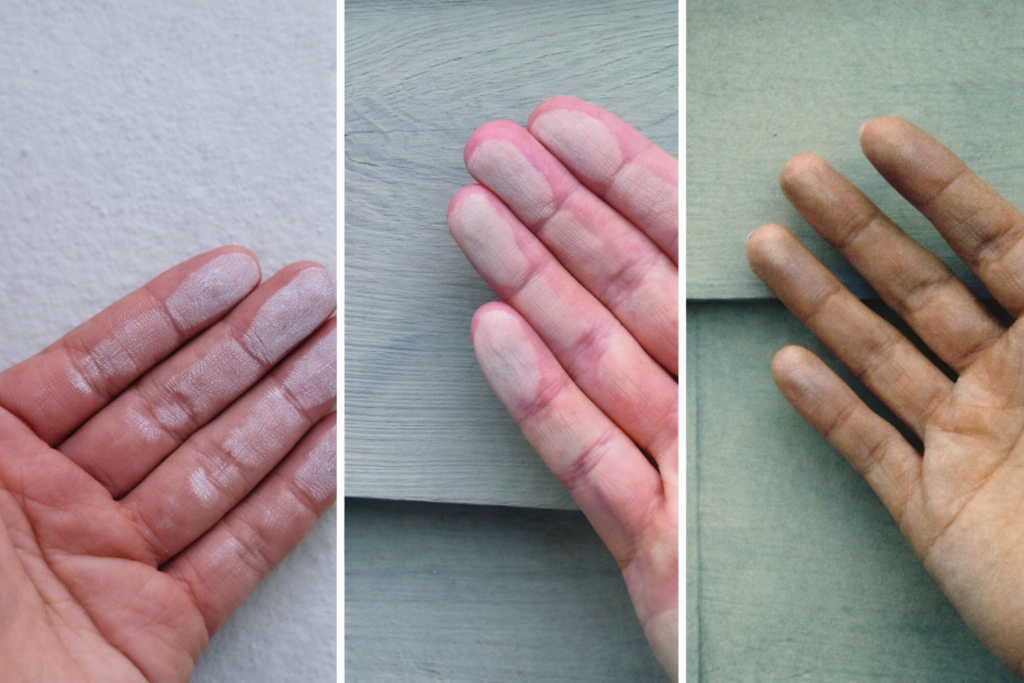 Comparison of chalking wall surfaces leaving white powder on fingers
