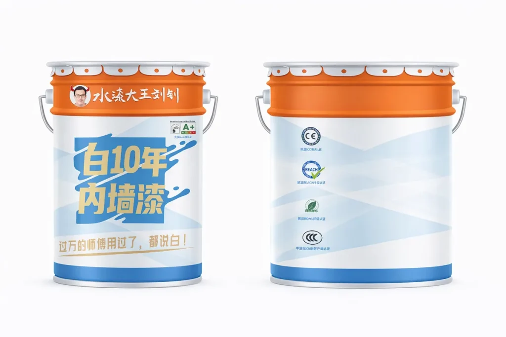 front and back view of interior wall paint packaging
