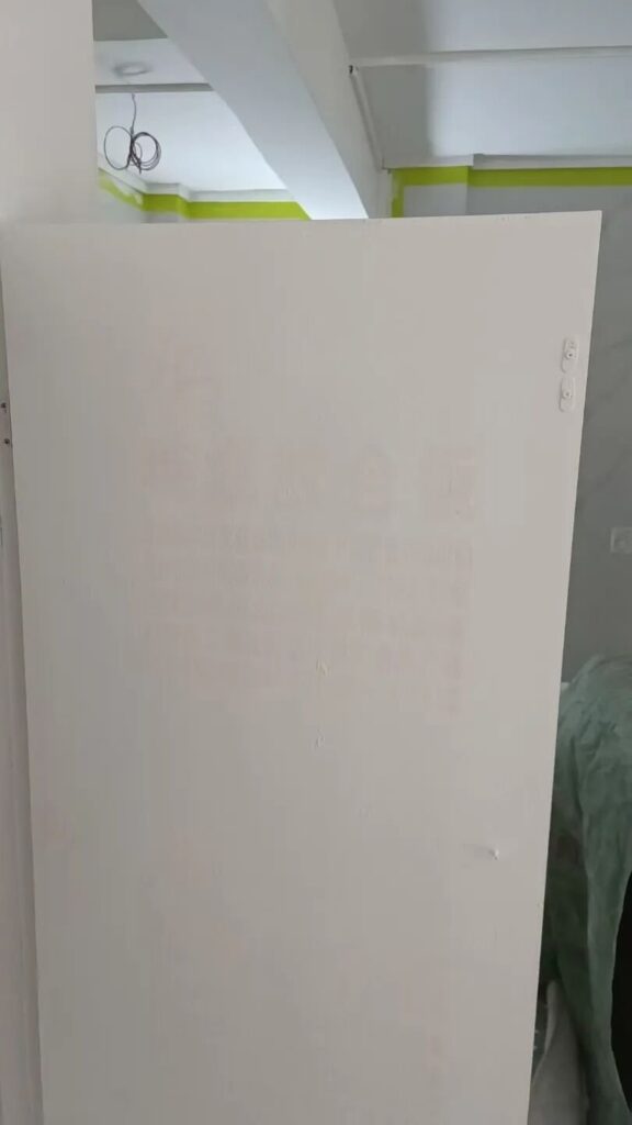 Wall after stain-blocking treatment before final repainting