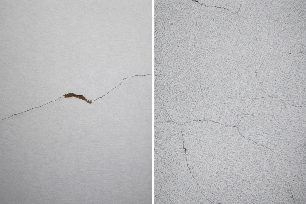 Comparison of two common wall crack patterns on old painted walls